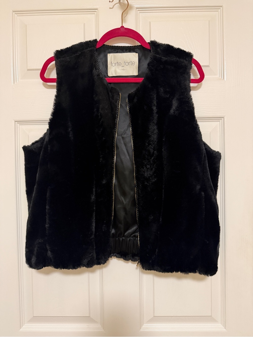 Forte Forte Italy Black Faux Fur Zip Vest Luxury Layering Piece size II EU (M)